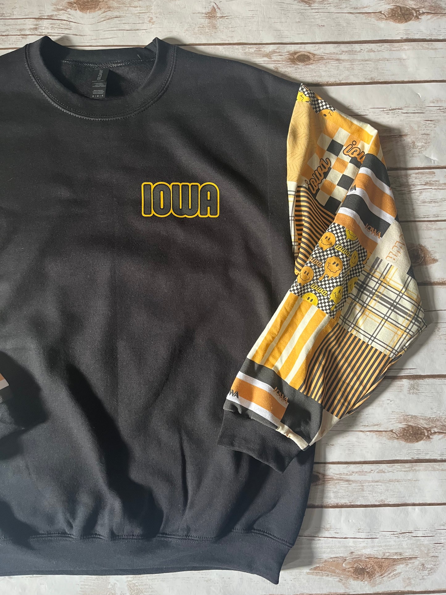 Black Iowa Patchwork Adult Pullover