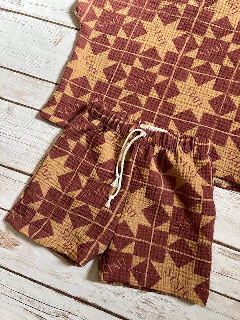 State Quilt Block Gauze Everyday Shorts