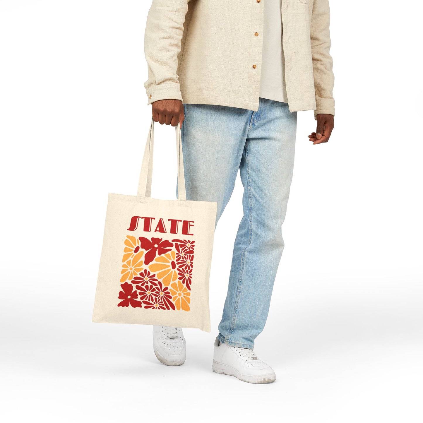 State Floral Cotton Canvas Tote Bag