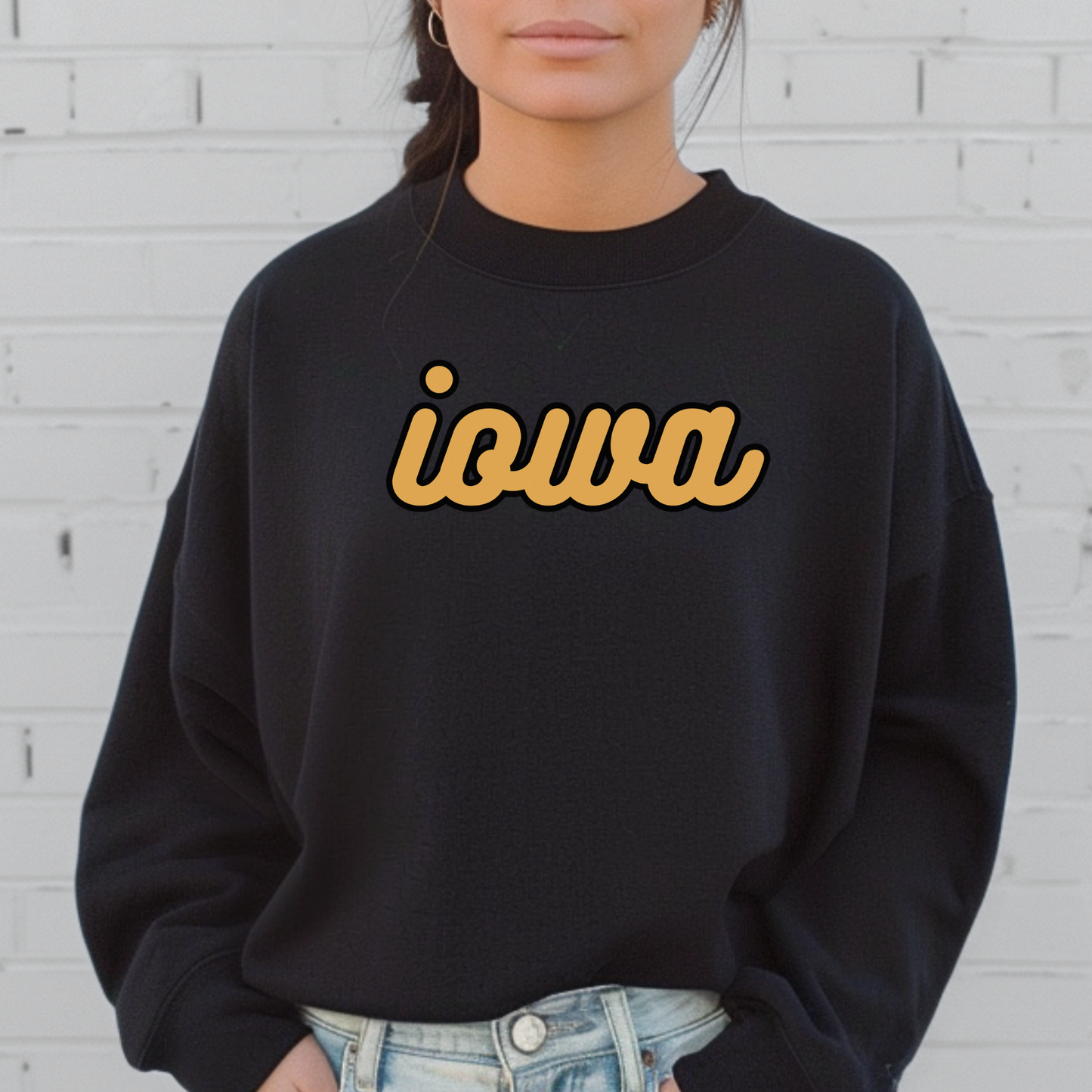Iowa Cursive Adult Black Pullover