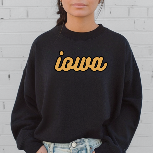 Iowa Cursive Adult Black Pullover