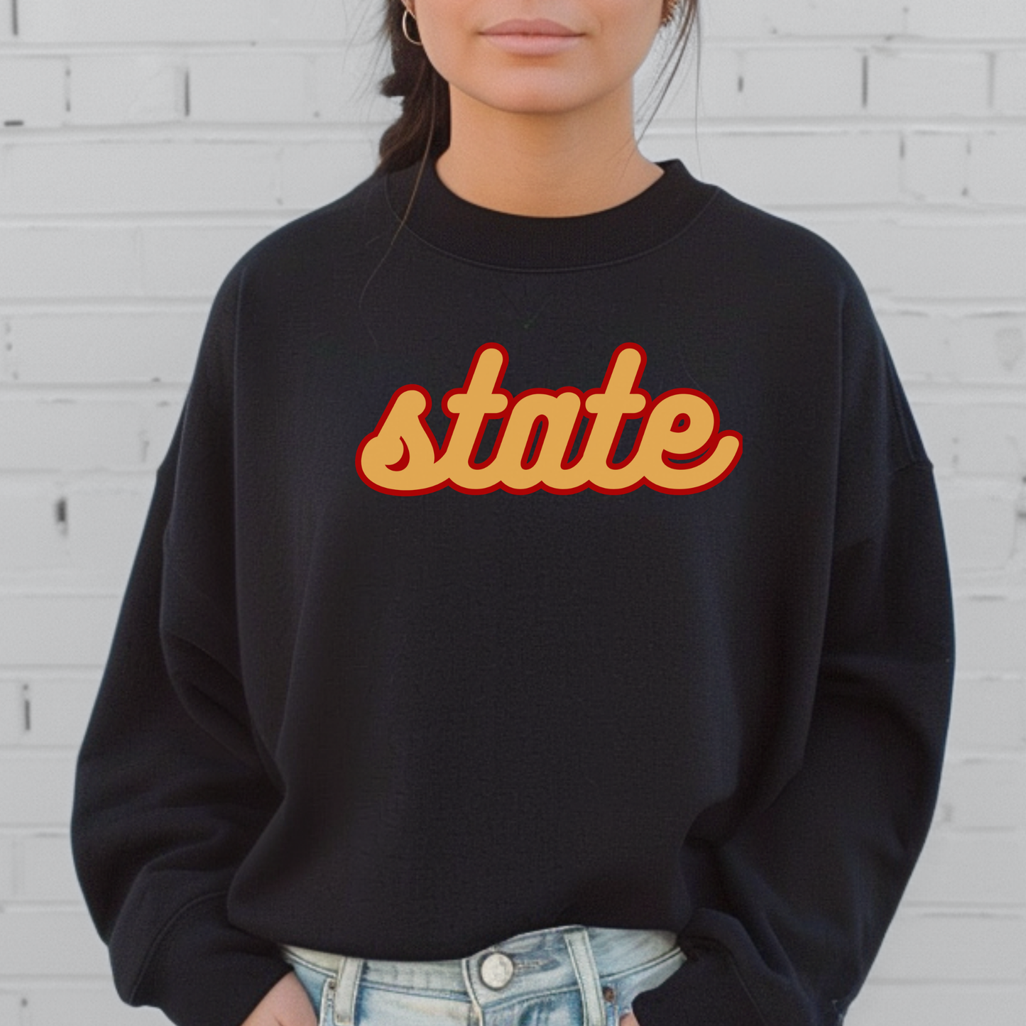 State Cursive Adult Black Pullover