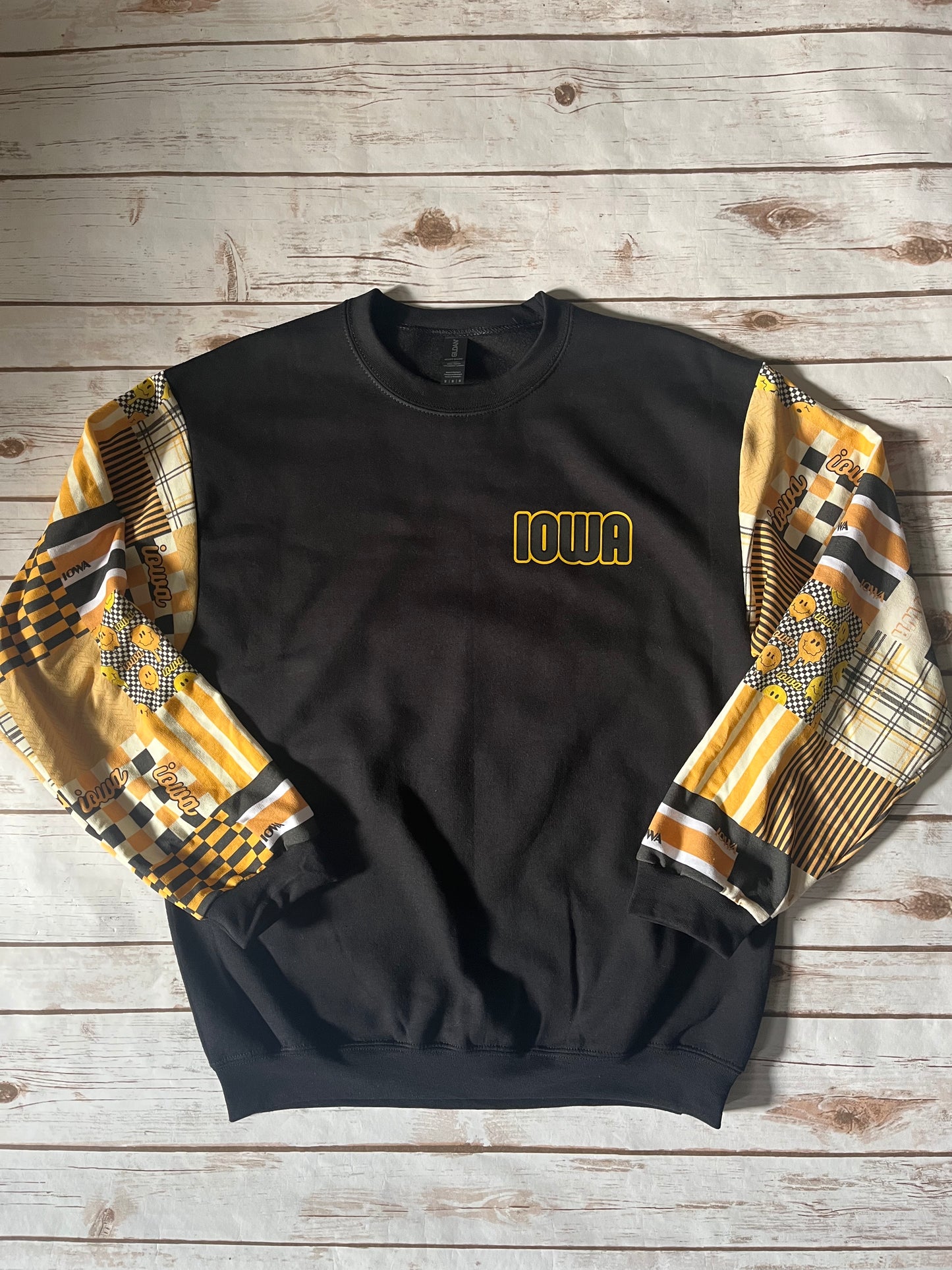 Black Iowa Patchwork Adult Pullover