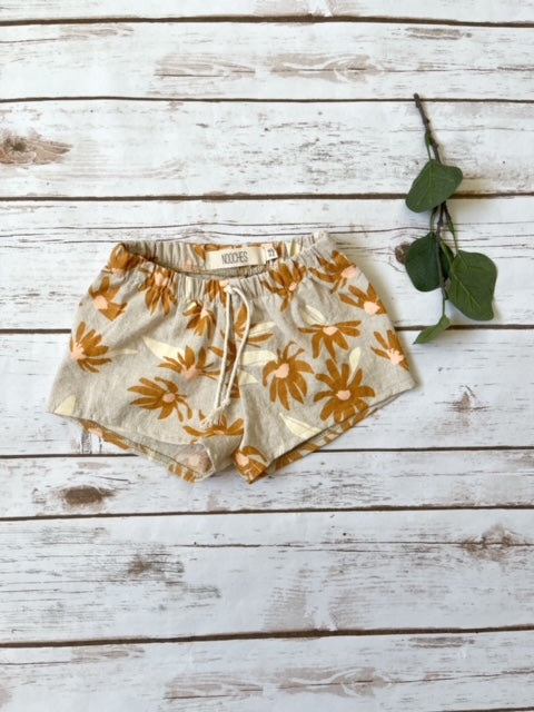 Mustard Floral Linen Shorts