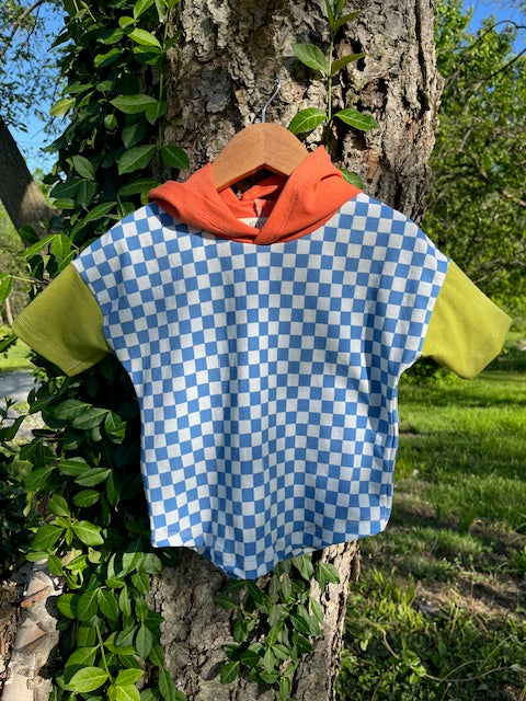 Blue Check Hooded T-Shirt