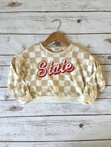 Cream Check State Cropped Pullover