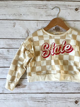 Cream Check State Cropped Pullover
