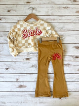 Cream Check State Cropped Pullover