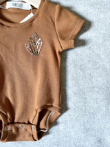 Embroidered Cognac Ribbed Bodysuit