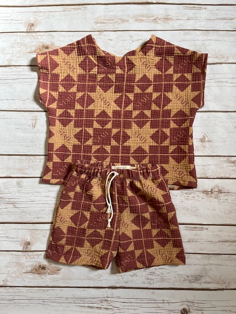 State Quilt Block Gauze Everyday Shorts